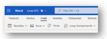 Microsoft Loop objekti Wordissä